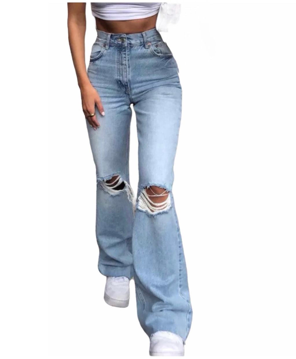 Pantalon jean déchiré grande taille Femme
