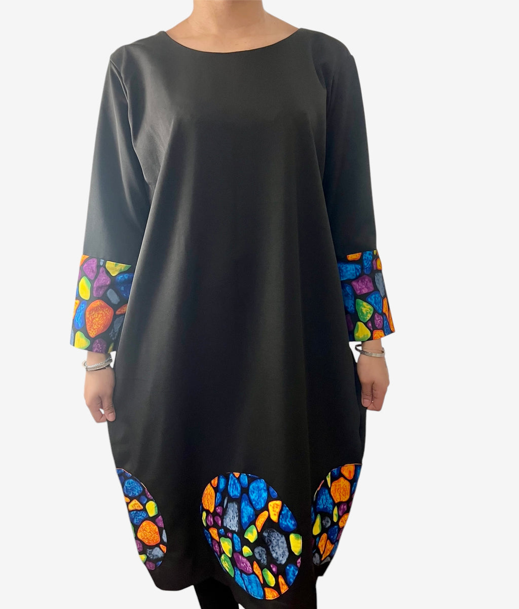 Robe mi-longue en tissu ethnique