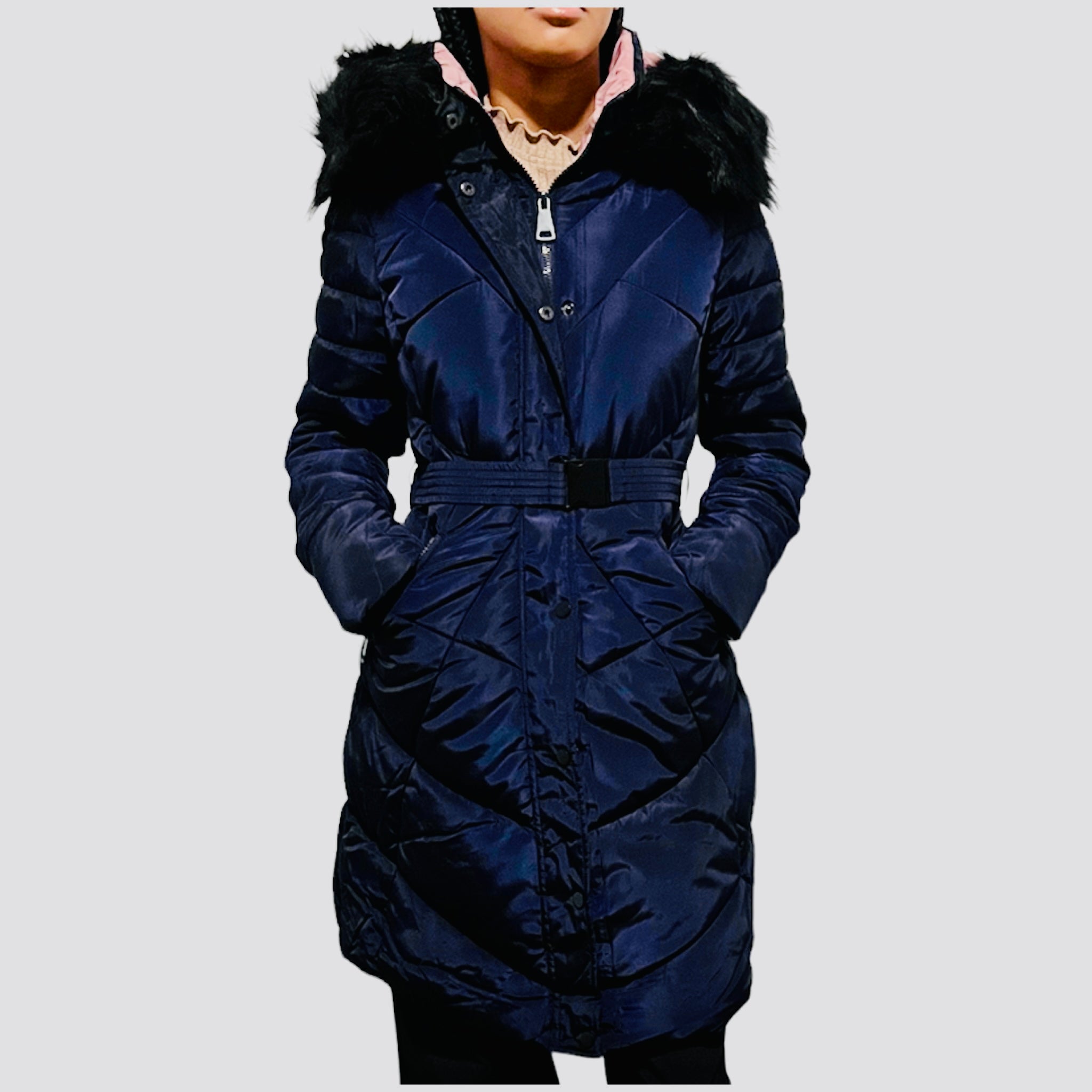 Manteau à capuche avec ceinture Femme