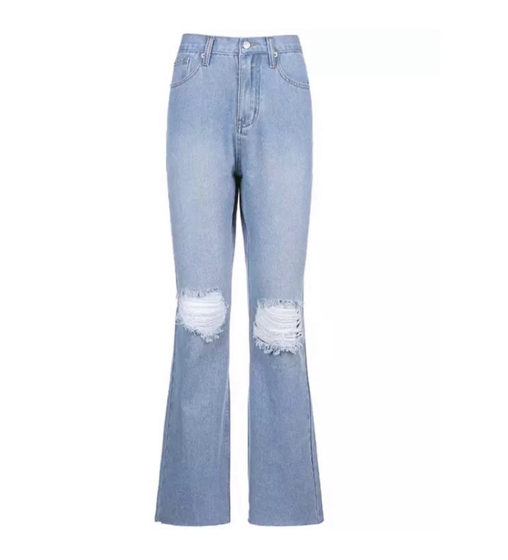 Pantalon jean déchiré grande taille Femme