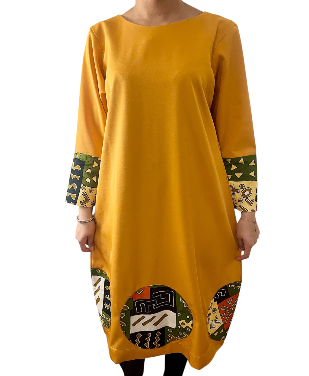 Robe mi-longue en tissu ethnique